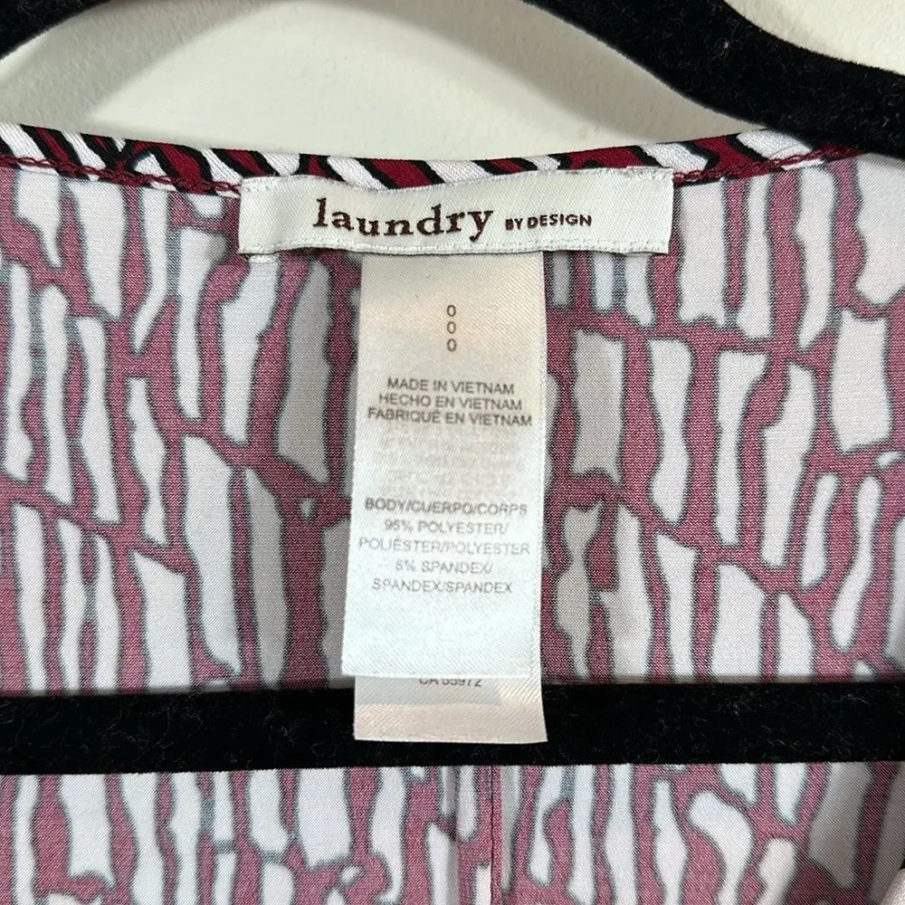 Laundry by Design Red White Print 3/4 Sleeve Faux Wrap Dress Women Size 0